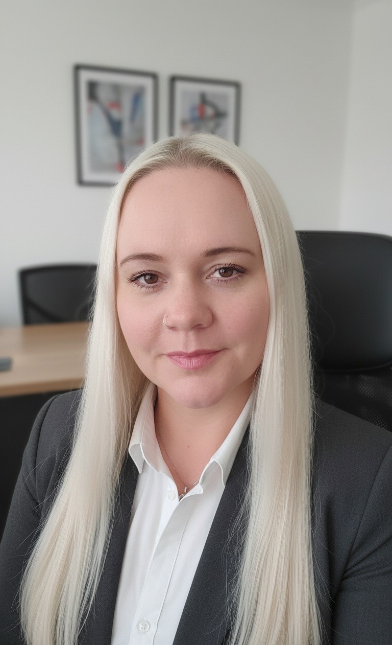 blonde lady posing for staff photo
